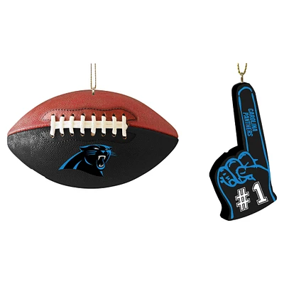 The Memory Company Carolina Panthers Two-Pack Football & Foam Finger Ornament Set