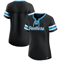 Women's Fanatics  Black Carolina Panthers True Catch Iconic Rhinestone Bling Athena Lace-Up T-Shirt