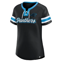Women's Fanatics  Black Carolina Panthers True Catch Iconic Rhinestone Bling Athena Lace-Up T-Shirt