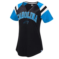 Women's Starter  Black Carolina Panthers Game On Notch Neck Raglan T-Shirt
