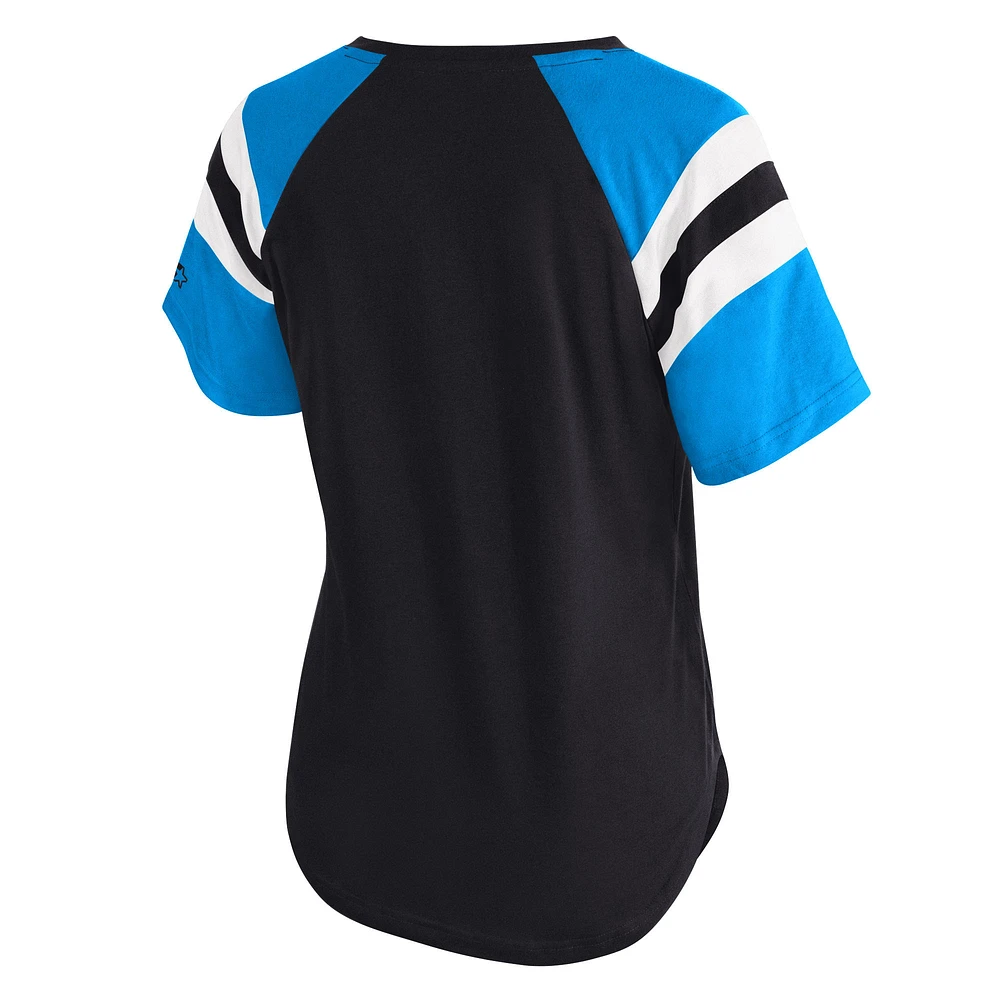 Women's Starter  Black Carolina Panthers Game On Notch Neck Raglan T-Shirt