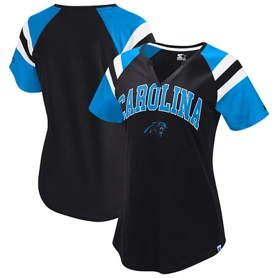 Women's Starter  Black Carolina Panthers Game On Notch Neck Raglan T-Shirt