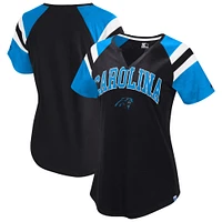 Women's Starter  Black Carolina Panthers Game On Notch Neck Raglan T-Shirt