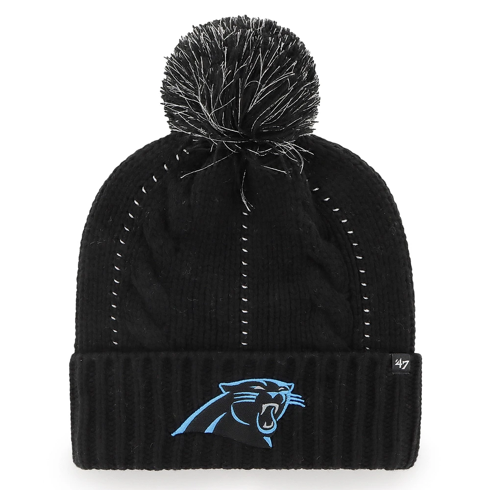 Bonnet en tricot babiole à revers avec pompon des Black Carolina Panthers '47 pour femme