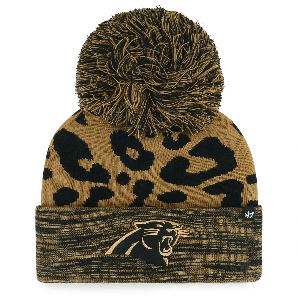 Bonnet en tricot à revers rosette des Panthers de la Caroline '47 marron pour femmes avec pompon