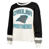 Women's '47 Cream Carolina Panthers Double Header Curve Raglan Long Sleeve Crop Top