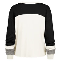 Women's '47 Cream Carolina Panthers Double Header Curve Raglan Long Sleeve Crop Top