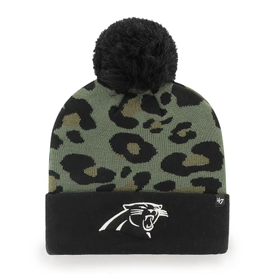 Bonnet en tricot à revers Bagheera des Panthers de la Caroline '47 vert/noir pour femme avec pompon