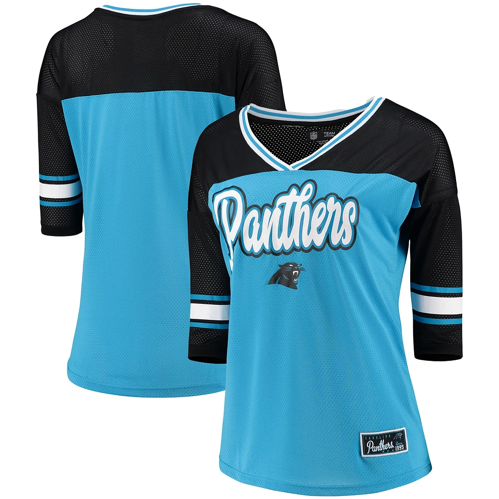 T-shirt à manches longues en maille pour femme 5th & Ocean by New Era Blue Carolina Panthers