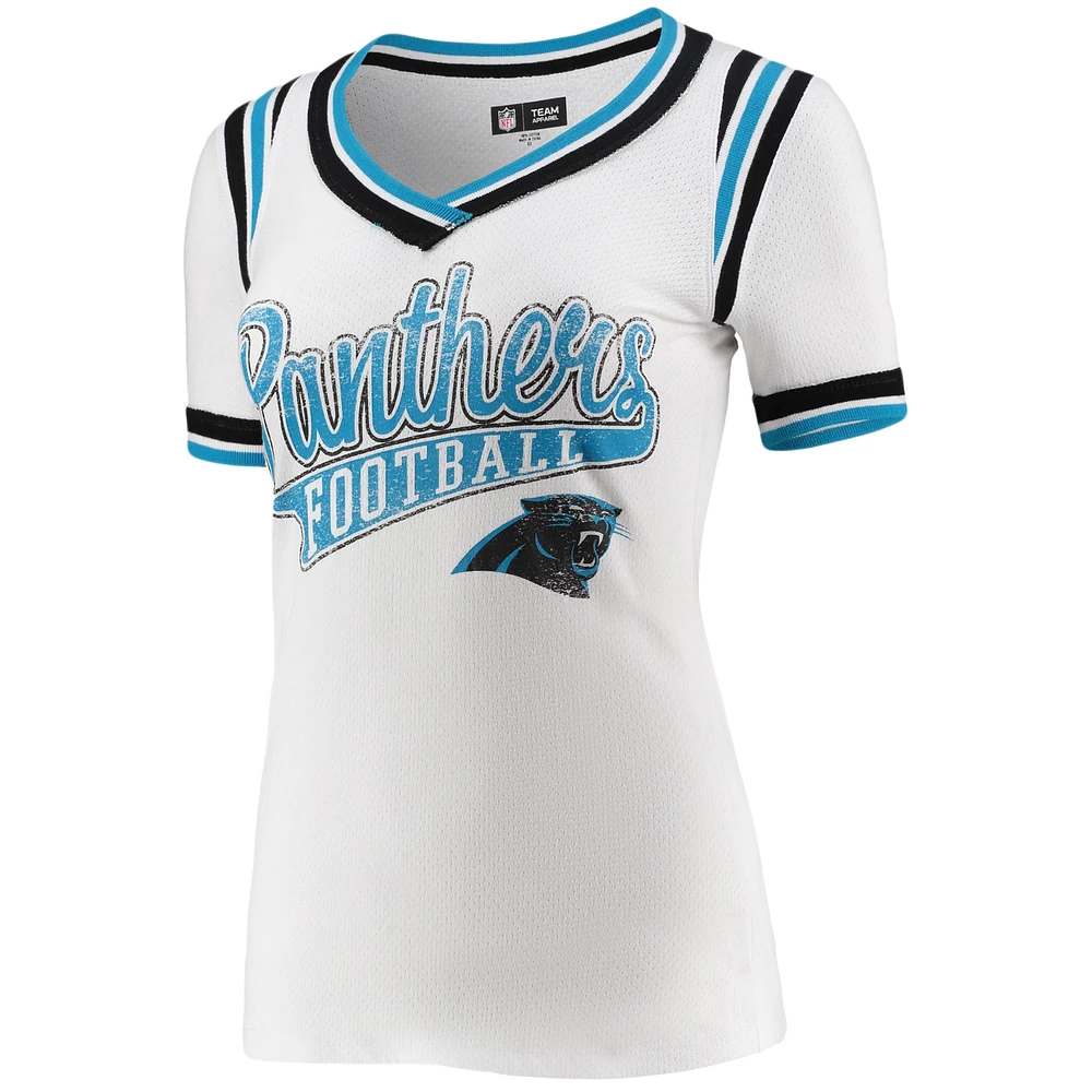 Women's 5th & Ocean by New Era White Carolina Panthers Mesh V-Neck T-Shirt