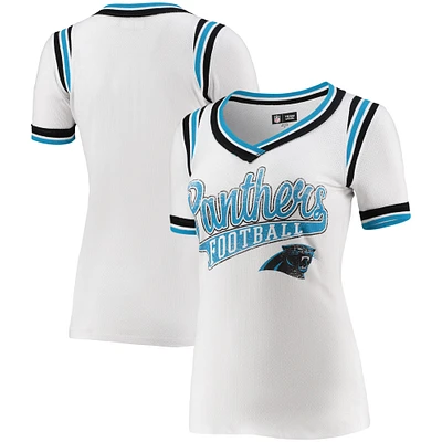 Women's 5th & Ocean by New Era White Carolina Panthers Mesh V-Neck T-Shirt