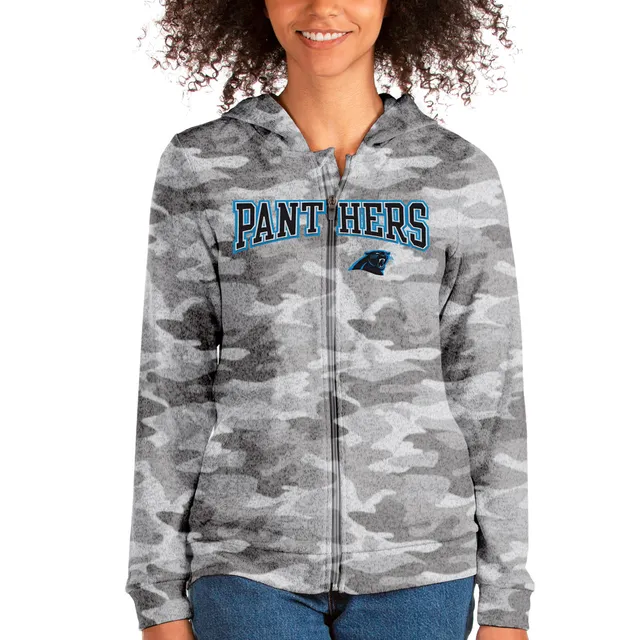 Women's Antigua Black Carolina Panthers Victory Logo Pullover Sweatshirt