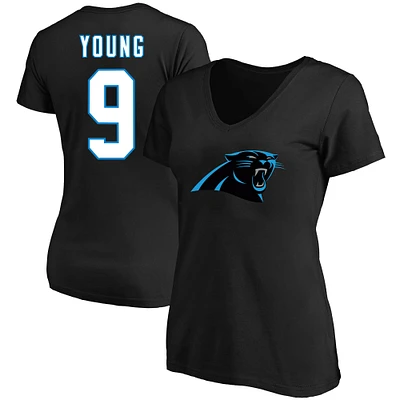 T-shirt à col rond avec nom et numéro Fair Catch pour femme Bryce Young Black Carolina Panthers grande taille