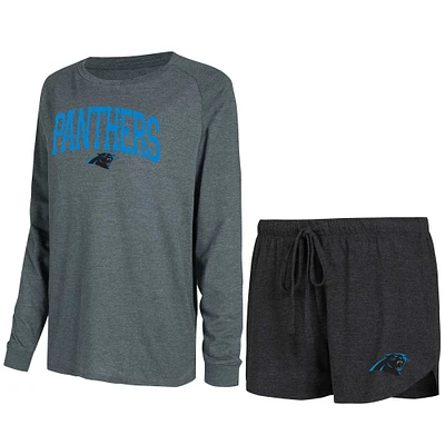 Women's Concepts Sport Black/Charcoal Carolina Panthers Raglan Long Sleeve T-Shirt & Shorts Lounge Set