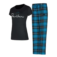 Ensemble de nuit pour femme Concepts Sport Carolina Panthers Vector T-shirt et pantalon en flanelle