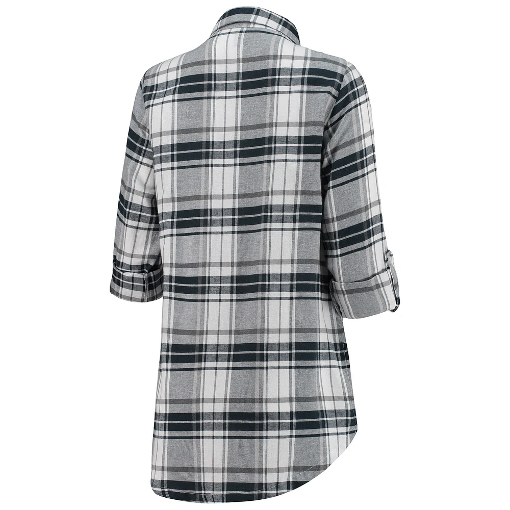 Women's Concepts Sport Charcoal/Gray Carolina Panthers Accolade Flannel Long Sleeve Button-Up Nightshirt