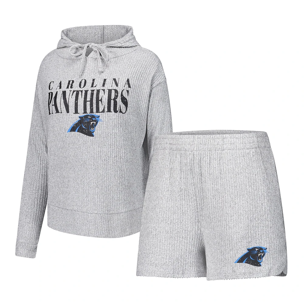 Women's Concepts Sport Gray Carolina Panthers Juniper Long Sleeve Hoodie T-Shirt & Shorts Set