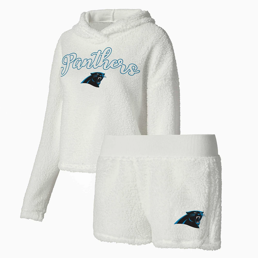 Women's Concepts Sport  White Carolina Panthers Fluffy Pullover Sweatshirt & Shorts Sleep Set