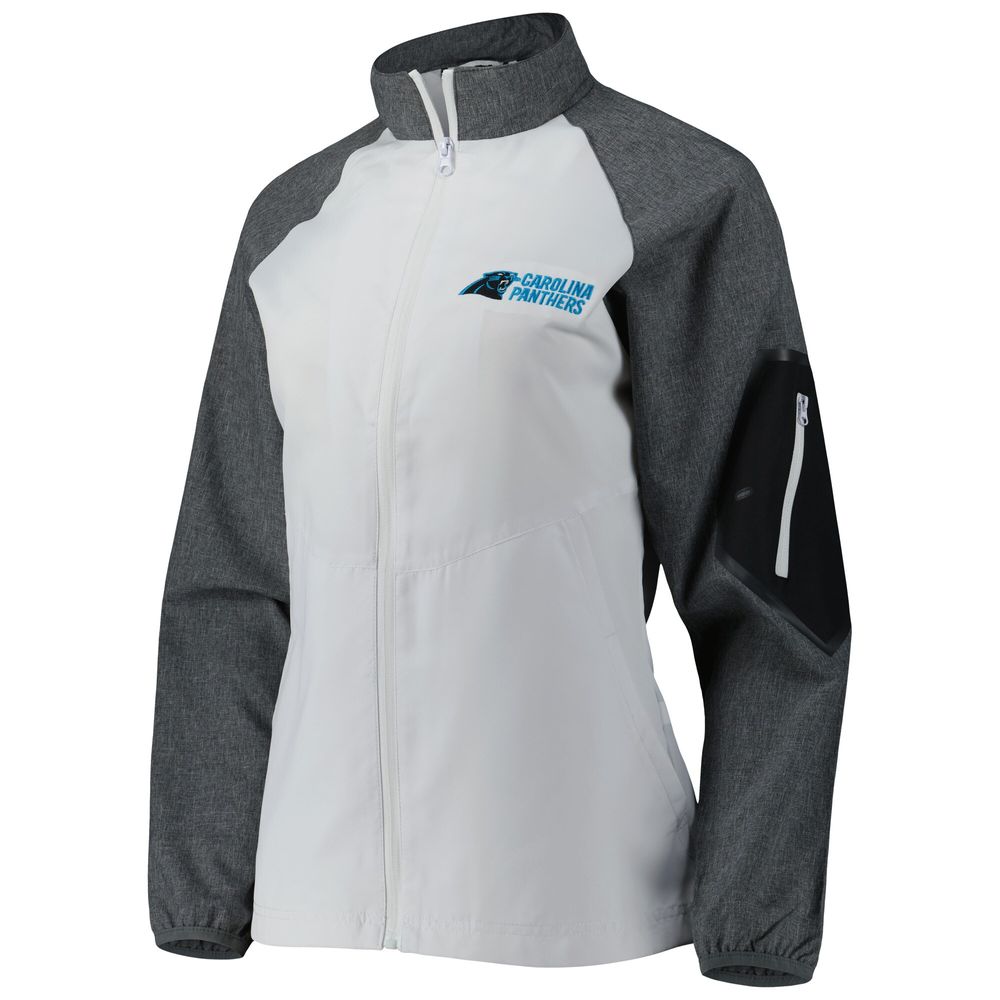 Women's Dunbrooke White/Gray Carolina Panthers Hurricane Raglan Full-Zip Windbreaker