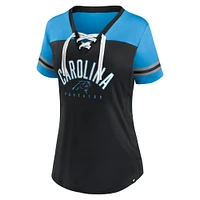 T-shirt en jersey à lacets et col V Fanatics pour femmes, noir/bleu, Carolina Panthers Blitz & Glam