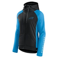 Women's Fanatics Black/Blue Carolina Panthers End Around Lightweight Raglan Full-Zip Hoodie Jacket