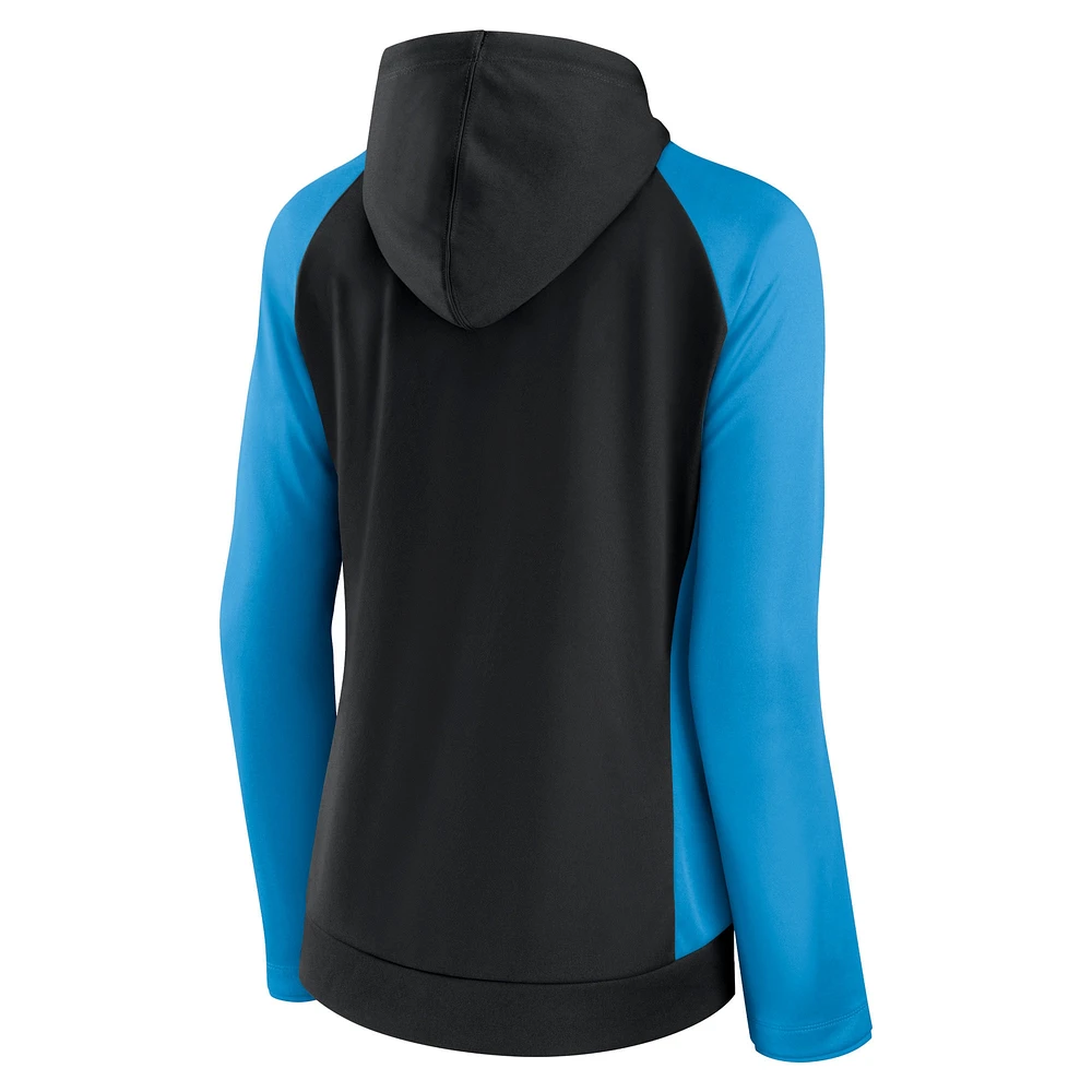 Women's Fanatics Black/Blue Carolina Panthers End Around Lightweight Raglan Full-Zip Hoodie Jacket