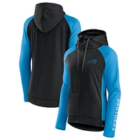 Women's Fanatics Black/Blue Carolina Panthers End Around Lightweight Raglan Full-Zip Hoodie Jacket