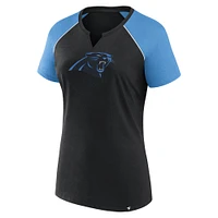 T-shirt raglan à paillettes noir/bleu pour femme Fanatics Carolina Panthers