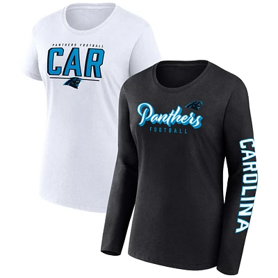 Women's Fanatics Black/White Carolina Panthers Two-Pack Combo Cheerleader T-Shirt Set