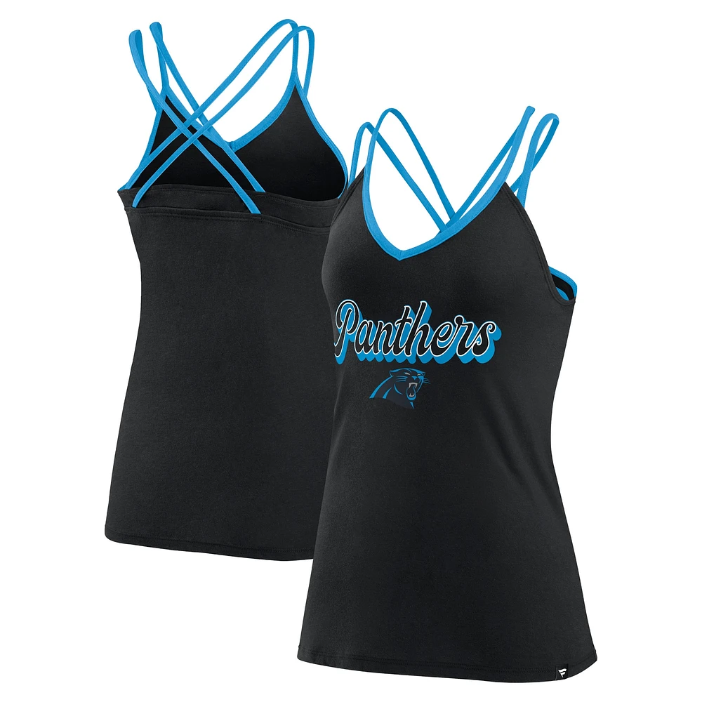 Women's Fanatics Black Carolina Panthers Go For It Strappy Crossback Tank Top