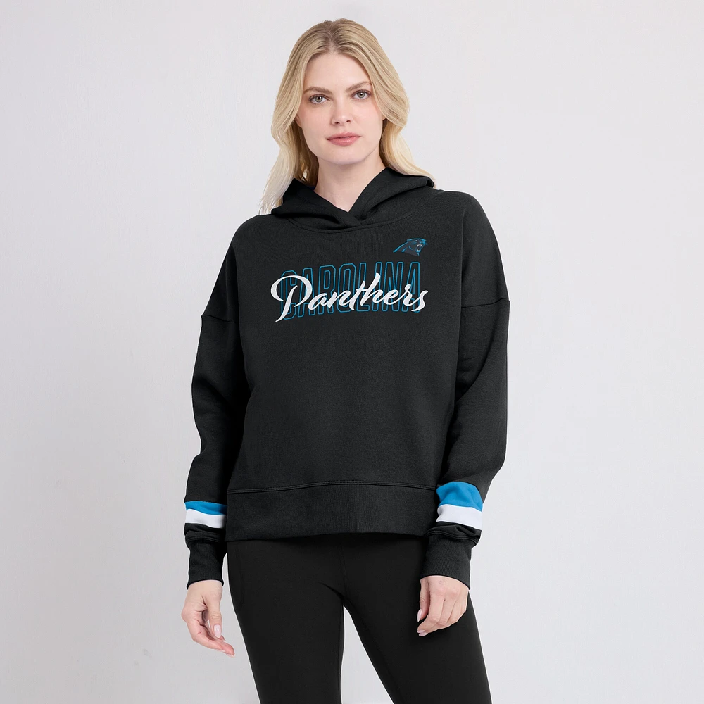 Women's Fanatics  Black Carolina Panthers Over Under Pullover Hoodie