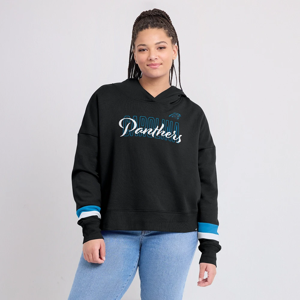 Women's Fanatics  Black Carolina Panthers Over Under Pullover Hoodie