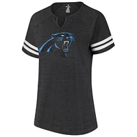 Women's Fanatics Black Carolina Panthers Plus Logo Striped Raglan Notch Neck T-Shirt