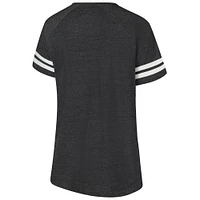 Women's Fanatics Black Carolina Panthers Plus Logo Striped Raglan Notch Neck T-Shirt