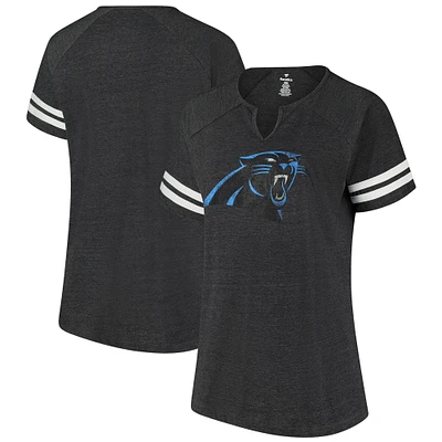 T-shirt rayé à col cranté raglan noir Carolina Panthers grande taille pour femmes