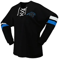 Women's Fanatics Black Carolina Panthers Spirit Jersey Lace-Up V-Neck Long Sleeve T-Shirt