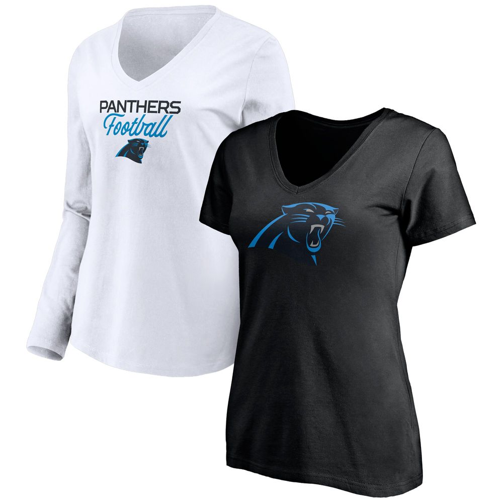 Women's Carolina Panthers Established V-Neck White T-Shirt