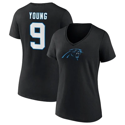 Fanatics Bryce Young Black Carolina Panthers Icon Name & Number T-shirt à col en V pour femmes