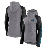 Fanatics Heather Grey/College Black Carolina Panthers Blind Side Sweat à capuche léger entièrement zippé pour femmes