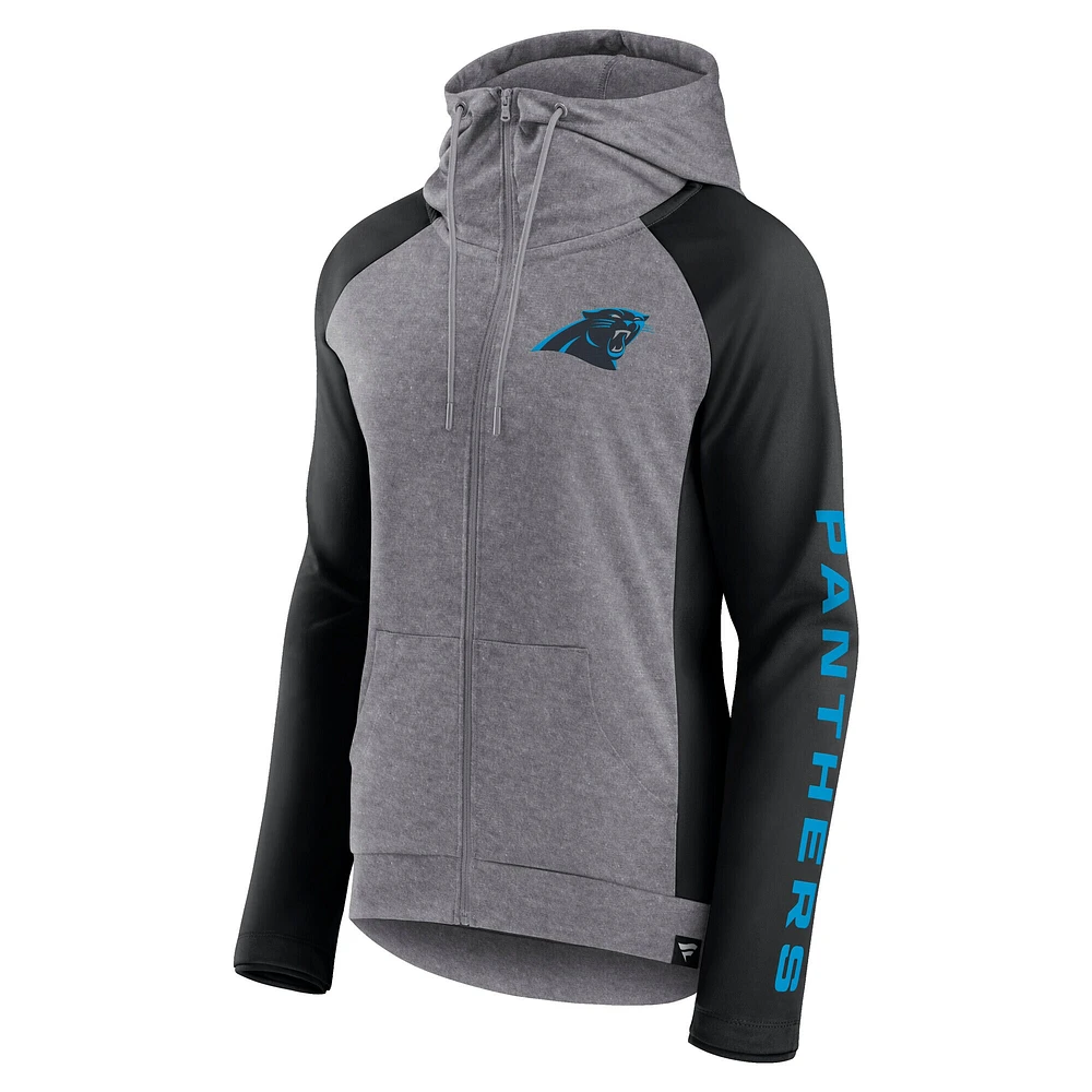 Fanatics Heather Grey/College Black Carolina Panthers Blind Side Sweat à capuche léger entièrement zippé pour femmes