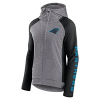 Fanatics Heather Grey/College Black Carolina Panthers Blind Side Sweat à capuche léger entièrement zippé pour femmes