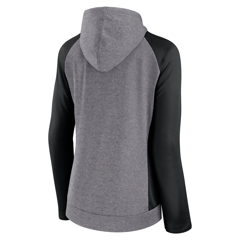 Fanatics Heather Grey/College Black Carolina Panthers Blind Side Sweat à capuche léger entièrement zippé pour femmes