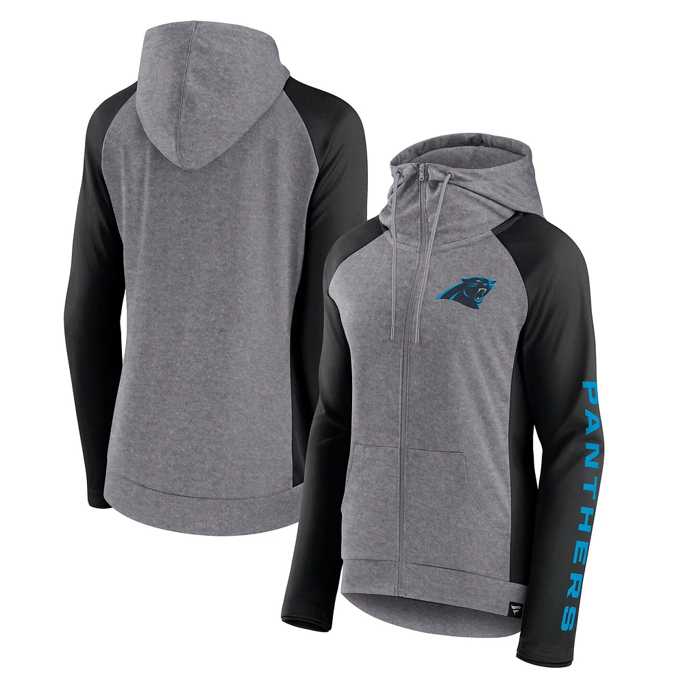 Fanatics Heather Grey/College Black Carolina Panthers Blind Side Sweat à capuche léger entièrement zippé pour femmes