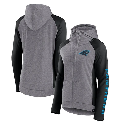 Fanatics Heather Grey/College Black Carolina Panthers Blind Side Sweat à capuche léger entièrement zippé pour femmes