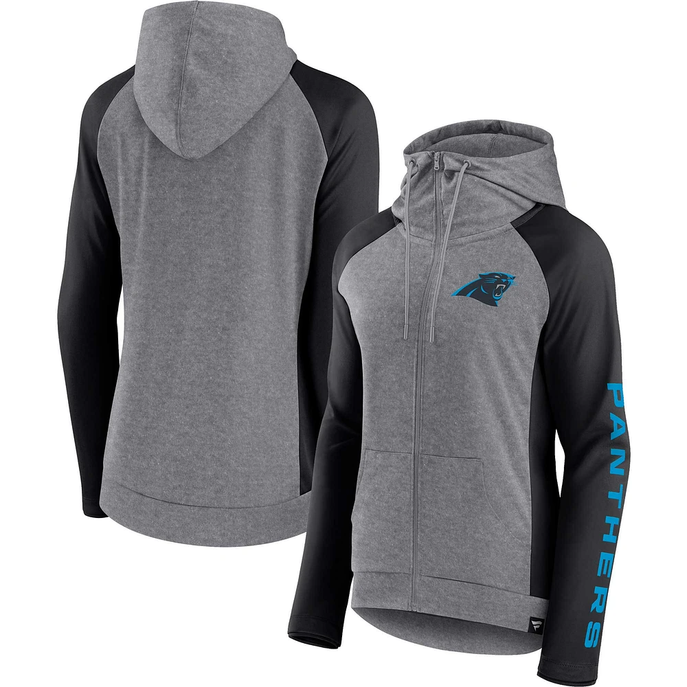 Fanatics Heather Grey/College Black Carolina Panthers Blind Side Sweat à capuche léger entièrement zippé pour femmes