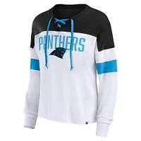 Haut léger à manches longues lacets Fanatics pour femmes blanc/noir Carolina Panthers Even Match