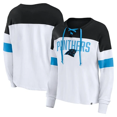 Haut léger à manches longues lacets Fanatics pour femmes blanc/noir Carolina Panthers Even Match