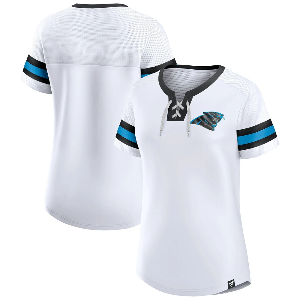 T-shirt à lacets Fanatics White Carolina Panthers Sunday Best pour femmes