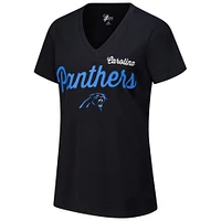 T-shirt col en V d'après-saison G-III 4Her par Carl Banks pour femme, noir, des Carolina Panthers