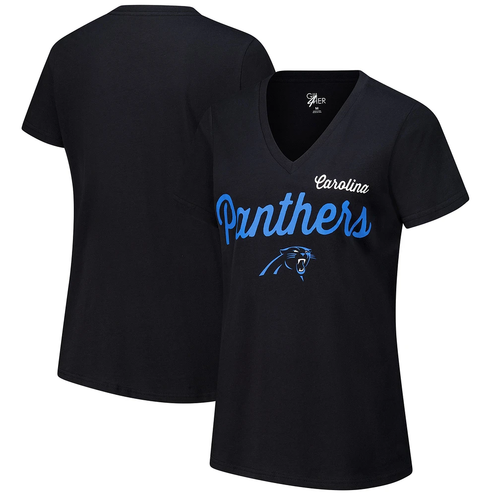 T-shirt col en V d'après-saison G-III 4Her par Carl Banks pour femme, noir, des Carolina Panthers